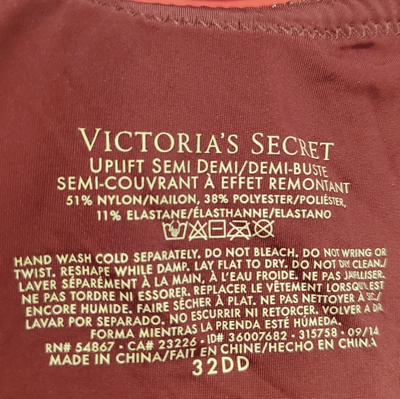 Burgundy Victoria's Secret 32DD Uplift bra - Picture 2 of 2